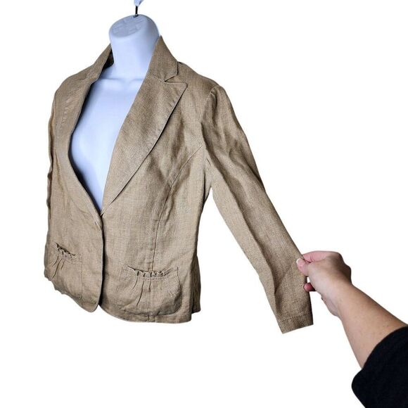 Max Studio Cinched Waist Short Linen Blazer Womens Size 8 Beige - Picture 3 of 9